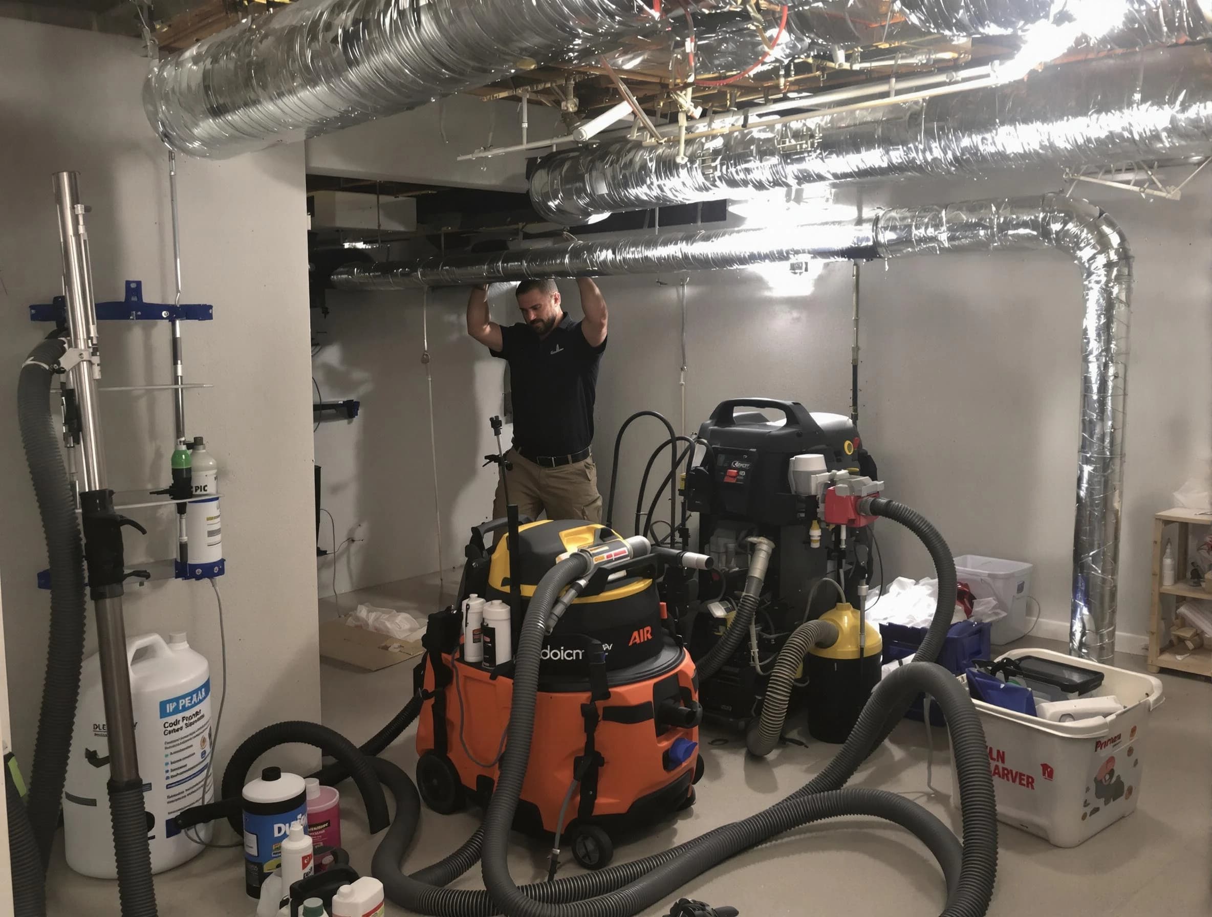Brook Highland Air Duct Cleaning specialist performing professional mold removal from air ducts using safety equipment in Brook Highland