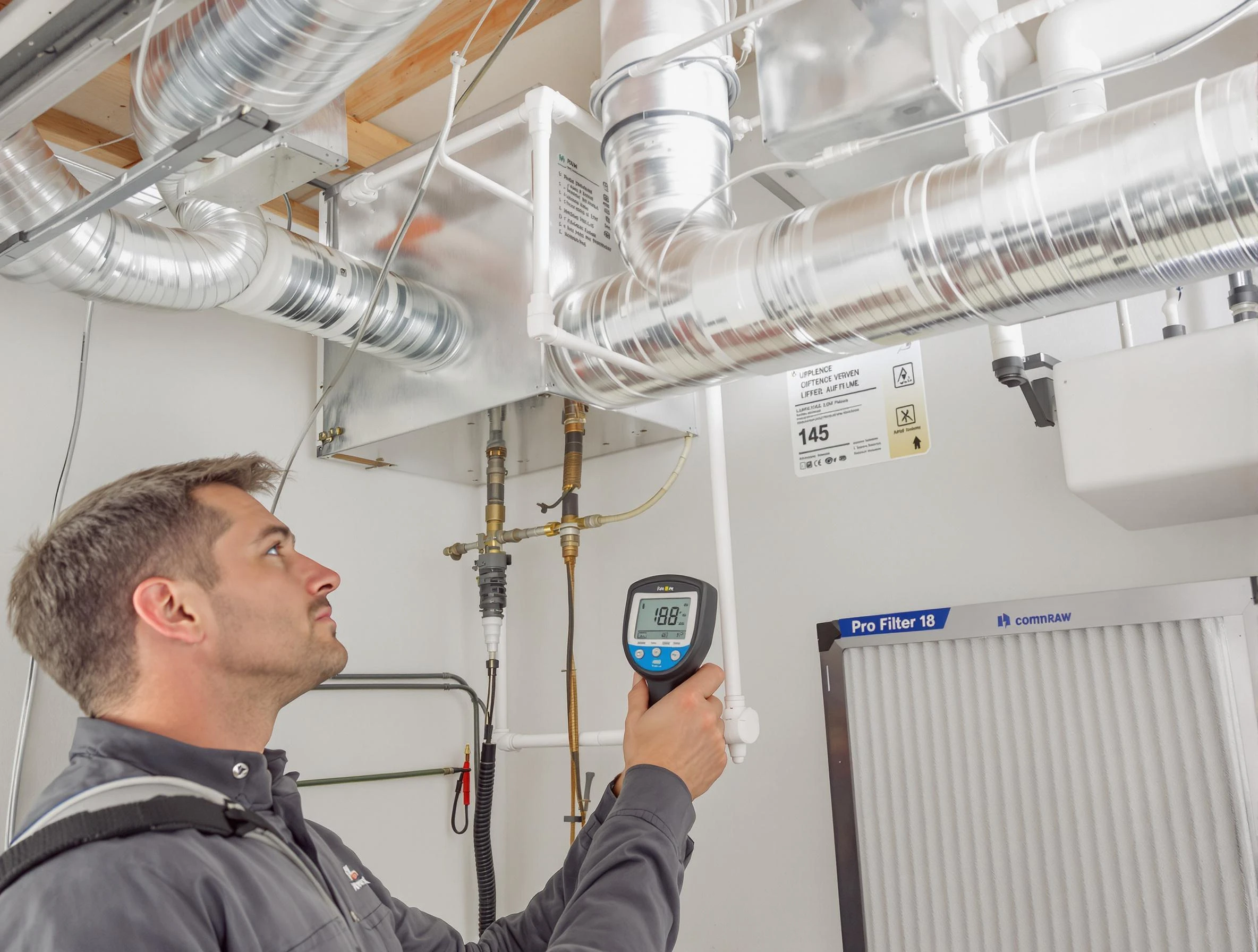 Brook Highland Air Duct Cleaning expert conducting detailed filter system inspection using diagnostic tools in Brook Highland